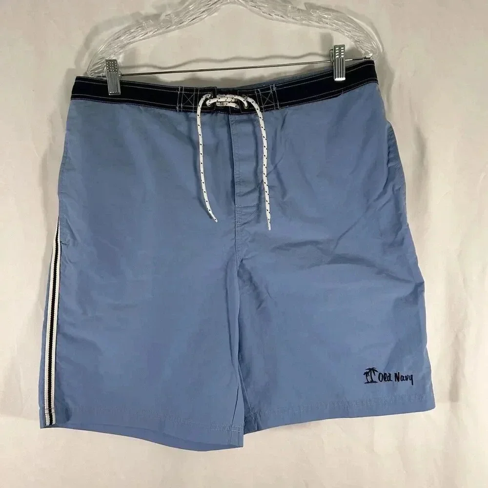 Old Navy Swim Trunks Men's Large Blue Lined Drawstring Tie Rear Pocket